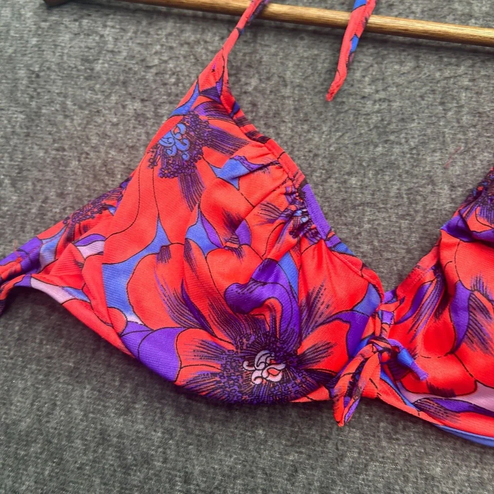 Vintage Vassarette Swim Top Mid‎ Mod Retro Floral Bikini 34C Top Munsingwear